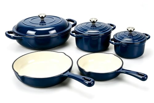 QuliMetal 5-Piece Navy Blue Enameled Cast Iron Cookware Set