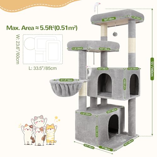 Torre para gatos de 55 pulgadas con rascador y cesta colgante miniatura 2