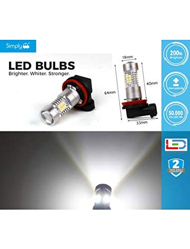 Simply Auto H11 LED Bulbs, 6000K White, CANBUS Compatible, PGJ19-2 Base, 12V 10.5W (Pack of 2) - Image 3