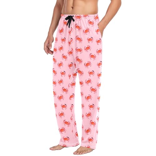 Mens Cotton Pajama Pants Sleep Lounge Pj Bottoms Sleepwear with Pockets Drawstring S Pink Background Crab4