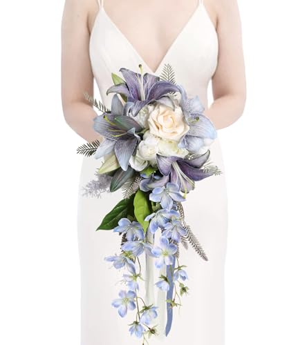 INSUNSIX Bridal Bouquet,12 Inch Cascading Wedding Bouquets Bride Bouquets for