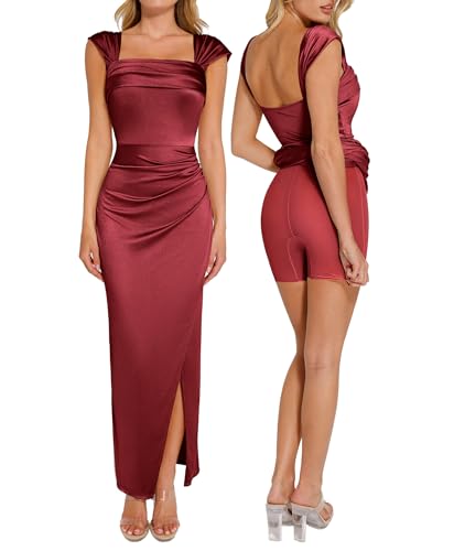 Popilush Women Shapewear Maxi Dress Off The Shoulder Bodycon Long Cocktail Formal Wedding Guest Dresses Red