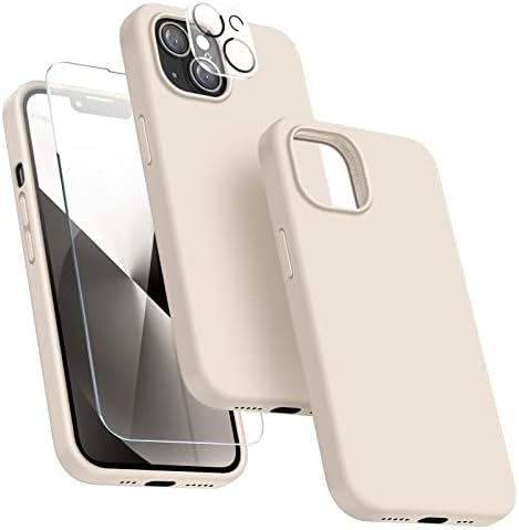 Dssairo [5 in 1 Designed for iPhone 13 Case, with 2 Pack Screen Protector + 2 Pack Camera Lens Protector, Liquid Silicone Ultra Slim Shockproof Protective Phone Case [ Microfiber Lining] 6.1(Stone)
