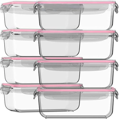 Image of Razab 16 Pc (Set of 8) 30 Oz Glass Meal Prep Containers with Lids, Airtight Large Glass Food Storage Containers, Reusable Leak Proof BPA Free, Freezer to Oven and Dishwasher Safe