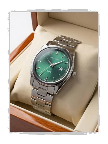 Image of AMERICANVIBER Mens Analog Quartz Watch, Stainless Steel Bracelet, Date Display Chain Watch for Men