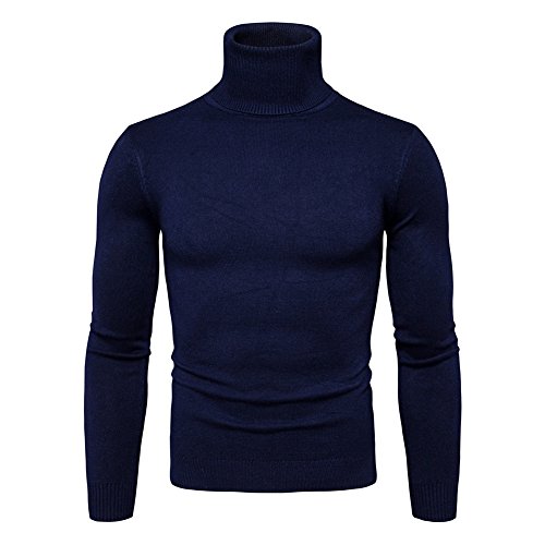 Meedot Hombres Jumpers Alto Rodar Cuello Saltador De Punto Largo Manga Suéter Tipo con Cuello de Tortuga Saltador Suéter Delgado Ajuste Pullover Tops Azul L