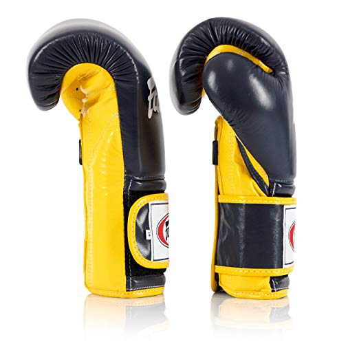 Image of Fairtex Muay Thai Boxing Gloves BGV9 - Heavy Hitter Mexican Style Training & Sparring Gloves for Kick Boxing MMA K1 (Blue /Yellow, 12 oz)