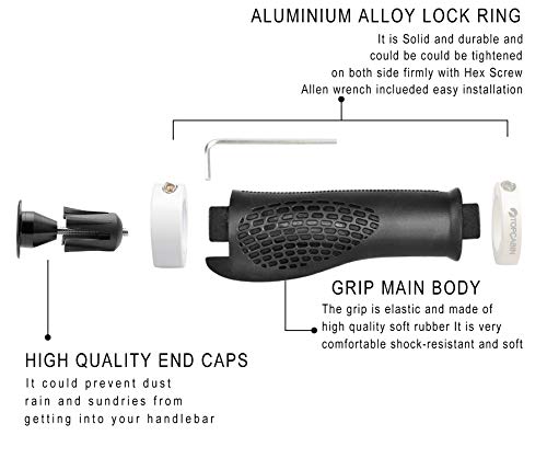 Image of TOPCABIN Ergonomic Bike Grips - Widen Holding Rubber Grips with Aluminum LockGrips for Mountain & Road Bikes