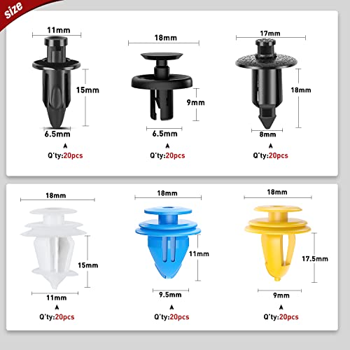 Image of Nilight 120Pcs Car Retainer Clips Fastener Remover 6.5mm 8mm 9mm 9.5mm 11mm Expansion Screws Replacement Kit Bumper Push Rivet Clips for GM Toyata Lexus Subaru