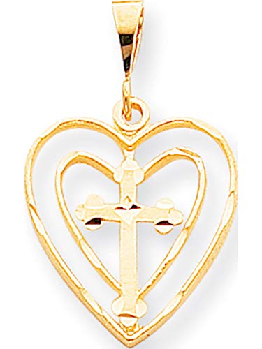 10K Yellow Gold Cross In Heart Charm (Length=30) (Width=20)