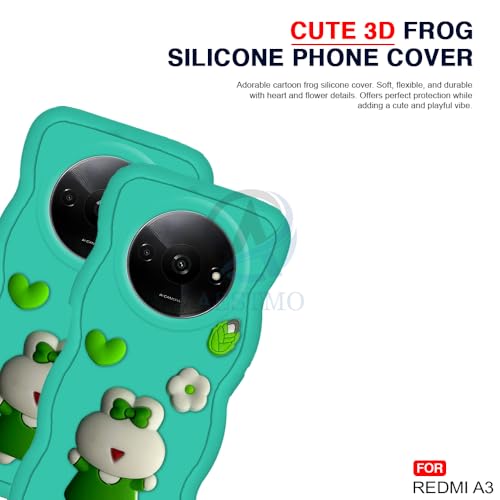 Image of AESTMO Back Case Cover for Redmi A3 | 3D Cute Fun Cartoon Characters | Anti Slip Grip Cute Wave Curly Frame Shape | Full Body Protection Back Cover for Redmi A3 |(Mint Green)