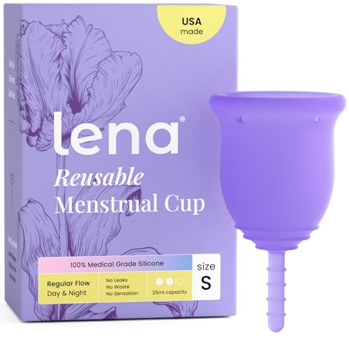 Lena Menstrual Cup Original - Soft Reusable Medical-Grade Silicone Period Cups for Women, Comfortable 12-Hour Leak-Free Protection, Beginner-Friendly Feminine Care - Small, Purple