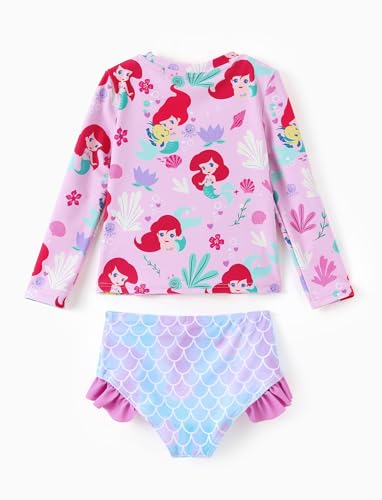 Image of Disney Frozen Elsa Stitch Marvel Toddler Girl Two Piece Long Sleeve UPF50+ Swimsuit Rashguard Sets Bathing Suit