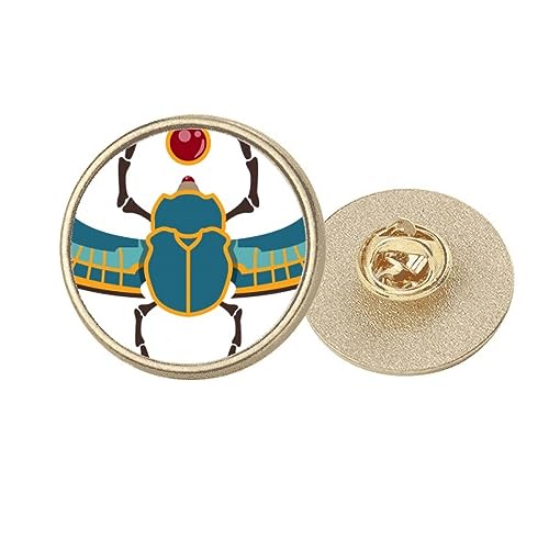 Broche ronde égyptienne en métal doré scarabée rouge jaune bleu M