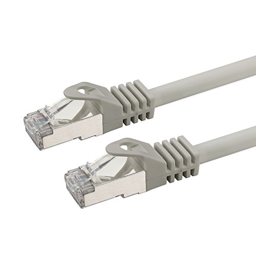 rocabo 1147 Cable de Red Cat 7  Latiguillo Conector RJ45  Ethernet Gigabit LAN Switch Router Network  S/FTP PIMF  Libre de halógenos  Compatible con Cat 5, Cat 6  Gris 0,25m