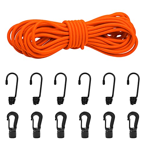 1/4" Bungee Shock Cords With Hooks, 32 Feet Elastic Nylon Cords Kayak Stretch String Rope For Bikes, Tie Downs, Boating, Camping, Cars, Fitness,Outdoor Enthusiasts(1/4 Inch X 32 Ft, Orange) #TOP7