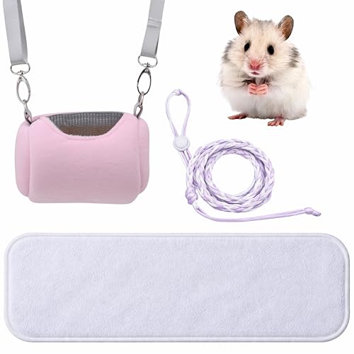 Dwarf Hamster Carrier Backpack Travel Bag Dwarf Hamster Carry Pouch With Liner And Adjustable Lightweight Tether Breathable Soft Outgoing Sleeping Travel Bag For Small Pets Squirrels Reptiles (Pink)