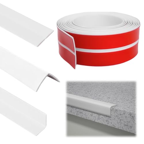 Paraspigoli autoadesivi, 2 cm x 2 cm x 8 m, listello flessibile in PVC bianco, facile da tagliare, listello angolare autoadesivo per cucina e bagno