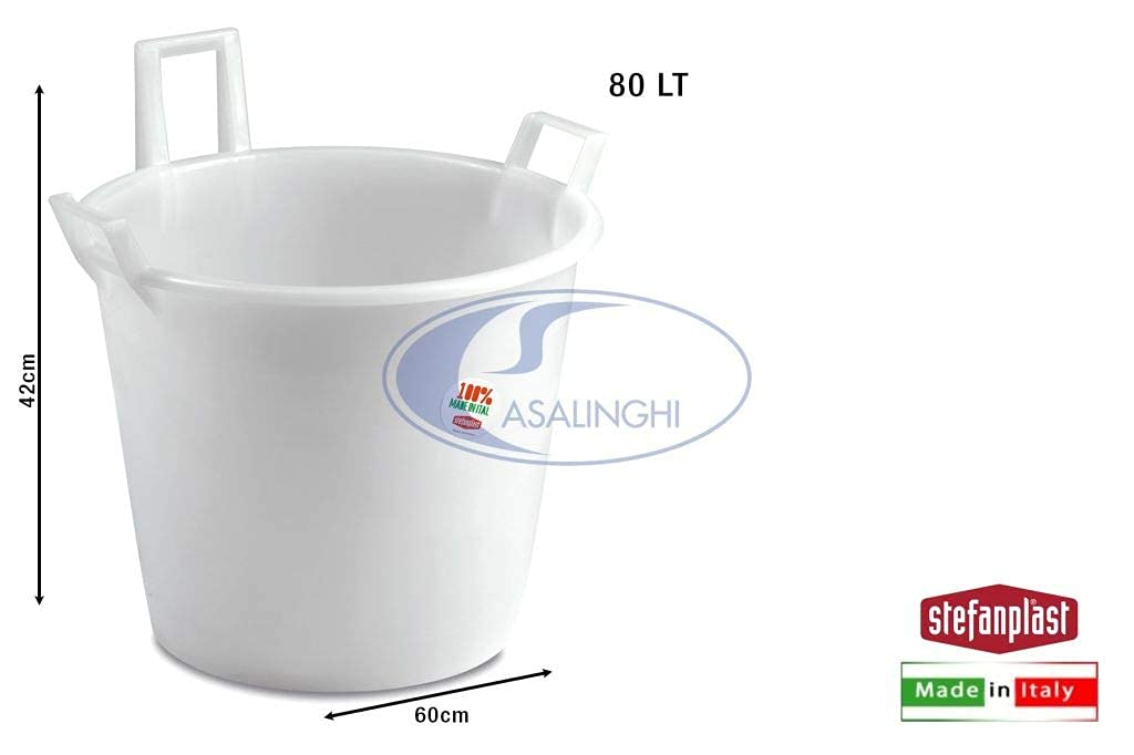 STEFANPLAST Mastello 3 Manici in Politene, Bianco, Lt 80, Cm 60, Polyethylene