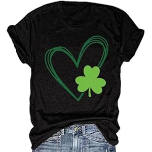 Womens St Patricks Day Clover T Shirt Shamrock Heart Graphic Tees Get Lucky Shirt Irish Tops