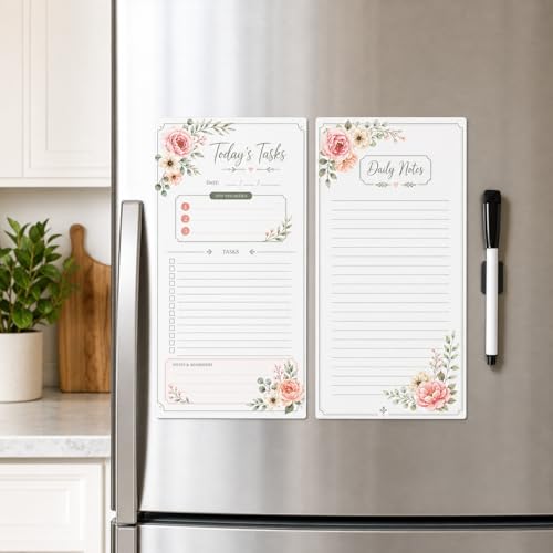 Image of Zesta Vinyl Magnetic Planner for Fridge | Cute Weekly Planner /Meal Planner with Marker | Rewritable Magnetic White Board for Fridge (Harry Potter 11X11 Inches) (Floral (Pack of 2)