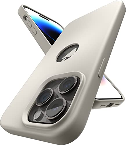 Image of Vaku Luxos Liquid Silicon Logo-Cut for iPhone 14 Pro Case Cover, Soft TPU, Shockproof, Scratch Resistant, 6 Feet Drop Protection, Compatible with iPhone 14 Pro Back Cover - Stone