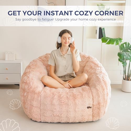 Image of MAXYOYO Giant Bean Bag Chair for Adults, Stuffed Shell-Shaped Large Bean Bag Couch, Cozy Living Room Chair with Filler, Floor Sofa Lazy Sofa for Bedroom Living Room, Pink