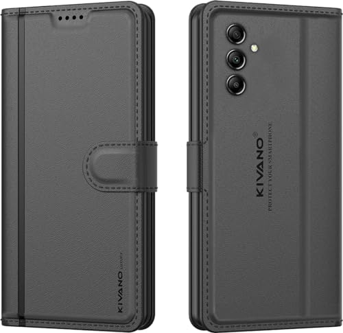 Image of KIVANO LUXE Compatible for Samsung Galaxy A14 5G Luxury Handmade Leather Magnetic Flip Folio Case | Card Holder & Kickstand | Slim Protective Cover | Unisex - Black
