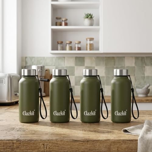Image of Clazkit Alpha Pro Classic Stainless Steel Water Bottle Single Wall 500ml Set of 4 | Lightweight, Leak-Proof, Reusable | Ideal for School Kid,Office, Gym & Travel | Green