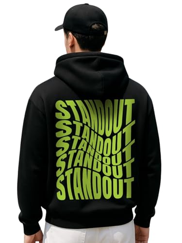 Image of Veirdo Cotton Fleece Regular Fit Hooded Sweatshirt Lastest Back Graphic Printed Winter Hoodies for Men (Available Colors: Marine Green, Marshmellow, Black, SOYA Bean, Orange & Blue)