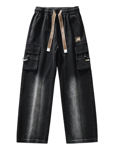 Men's Straight Jeans Multi-Pockets Wide Leg Denim Cargo Pants Lightweight Trousers