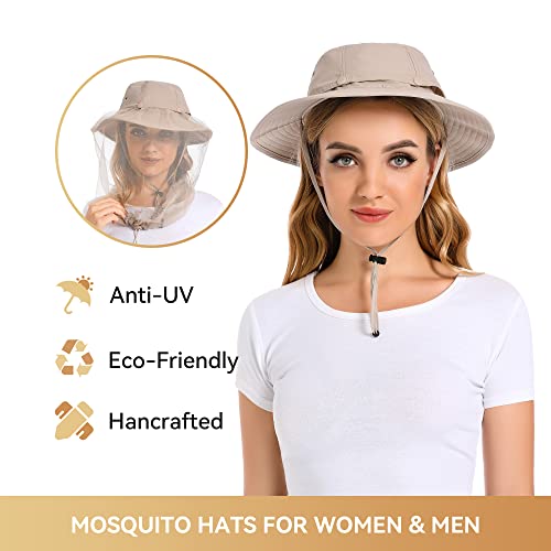Image of Mosquito Head Net Hat - Bug Cap UPF 50+ Sun Protection with Hidden Netting for Beekeeping Hiking Women