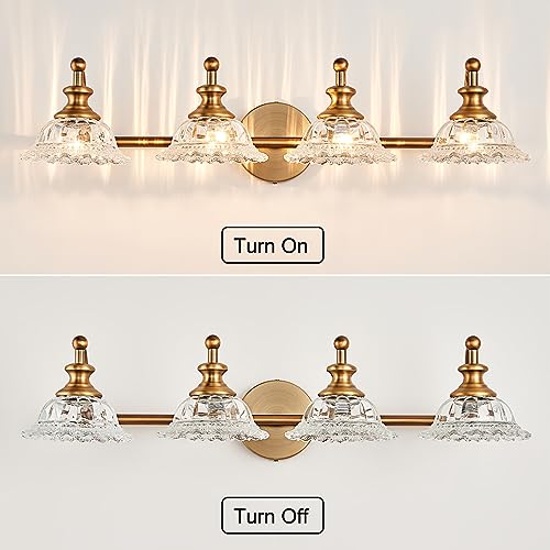Image of XIEDUN Bathroom Light Fixtures 4 Lights Vanity Lighting Fixtures Matte Brass Vintage Vanity Light Fixture Vanity Lights for Bathroom