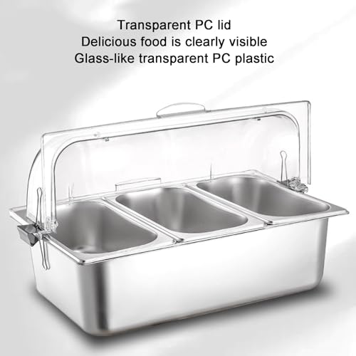Bandeja de acero inoxidable con parte superior enrollable transparente, dispensador de condimentos de buffet y estante de exhibición de alimentos, estante de barra de ensalada de hielo, 15 cm, 6