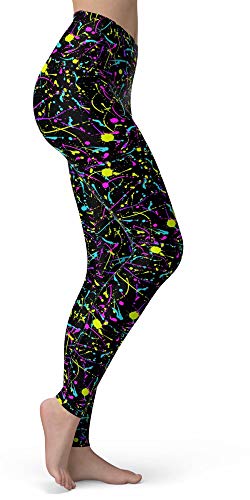 Image of sissycos Women's 80s Leggings Neon Artistic Splash Printed Buttery Soft Stretchy Pants