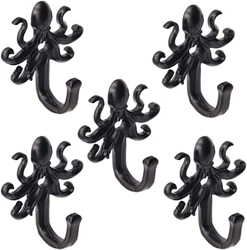 Xuebei 5 Pack Wall Mounted Key Holder,Nautical Decor Wall Art Octopus Hooks,Heavy Duty Towel Hooks Decorative For Patio Backyard Yard Fence Pool Bathroom Living Room (B-Octopus Hook) #TOP5