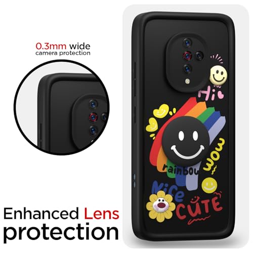 Image of Pikkme Back Cover for Vivo S1 Pro | Soft Silicone| Cute Rainbow Smile & 3D Cartoon Flower Design | Shockproof Raised Camera Protection Bumper Case (Black)