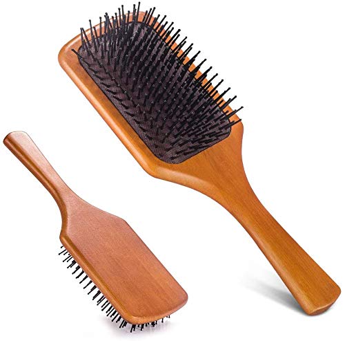 Mastertop Large Square Bamboo Paddle Brush Massage Pins Brush | Comb for Straight, Curly, Wavy, Long, Short Hair Women and Men（100% Natural Bamboo Scalp Massaging Bristles）