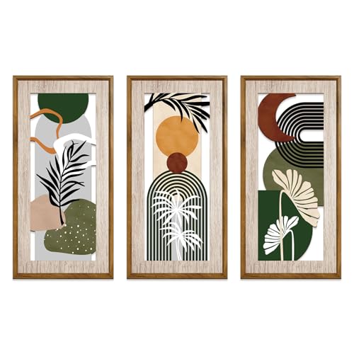 Arte bohemio para pared de madera en set de 3 piezas botánicas de 40x20 pulgadas