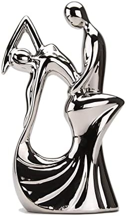 BRABUD Ceramic Romantic Couple Dancing Sculpture Abstract Statue Eelectroplating Sliver Smooth Finish Home Desk Decoration Wedding Gift Collectible Figurine 11in(H) TQGJBS347