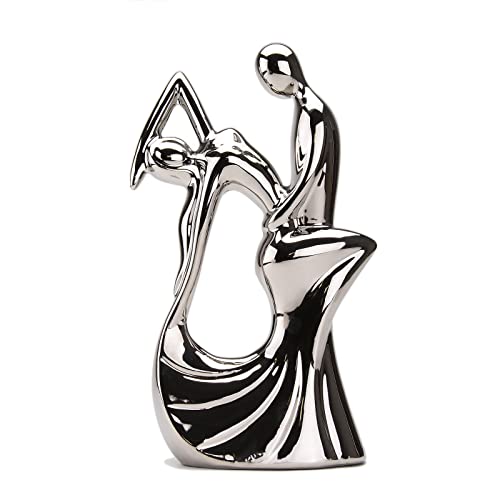 Brabud Ceramic Romantic Couple Dancing Sculpture Abstract Statue Eelectroplating Sliver Smooth Finish Home Desk Decoration Wedding Gift Collectible Figurine 11In(H) Tqgjbs347 #TOP24