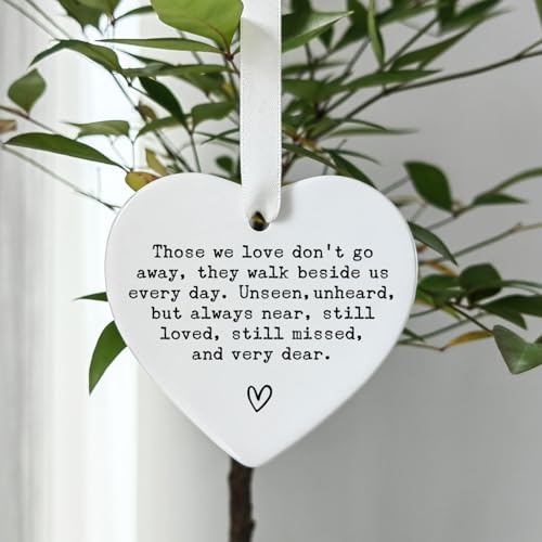 Memorial Heart Ornament, Sympathy Gift for Loss, Remembrance Ceramic Keepsake with Quote, Those We Love Don’t Go Away, Bereavement Gift with Box, 3 Inch Flat Heart (Those We Love Don't Go Away)
