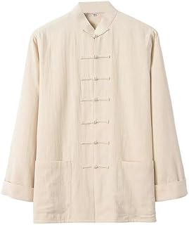 moueqkee Rice White Chinese Martial Arts Men's Jacket,Loose Tai Chi Uniform,Traditional Uniform Outerwear for Martial Arts Kung Fu Tai Chi Wushu Men Women Tang Style Spring Autumn Clothing,4XL