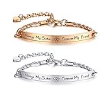 Stainless Steel Engraved Bar Inspirational Bracelets Fashion Bangles Link Charm Bracelet for Women Girl Sister Mother Friends, Friendship Sister Jewelry
