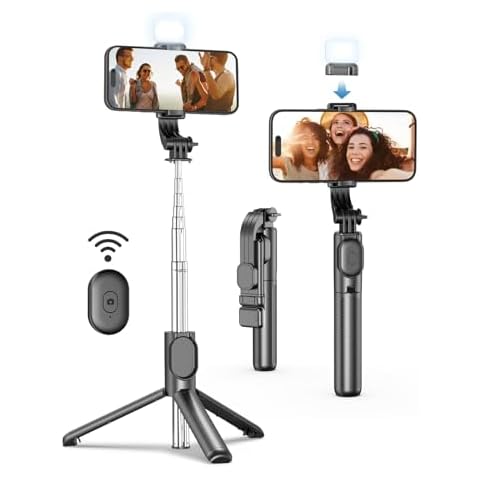 Cell Phone Tripod for iPhone, Extendable Selfie Stick with Wireless Remote, Selfie Stick Tripod with LED Light, Compatible with iPhone 15/14/14 pro/13/12/11/XS Max/XS/XR/X and Android Phone Cover