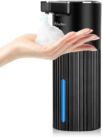 Aluan Automatic Soap Dispenser for Bathroom, Touchless Foaming Kitchen Soap Dispenser with 4 Adjustable Levels, 400ml, Auto-Clean, 1800mAh Rechargeable Wall Mount Design for Wash Basin (Black-Silver)