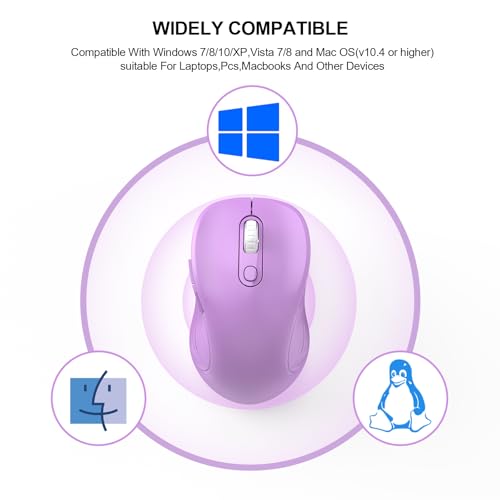 Image of WisFox 2.4G Wireless Mouse for Laptop, Ergonomic Computer Mouse with USB Receiver and Type-C Adapter, 3 Adjustable Levels DPI, 6 Button Cordless Wireless Mice (Violate)