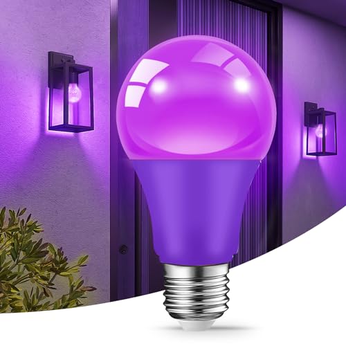 JAHEKS Purple Light Bulbs for Outdoor Porch, 9W(60W Equivalent) E26 Base LED Purple Bulb for Halloween Christmas Wedding,Party,Bar,Holiday Lighting,Home Decor, 2-Pack