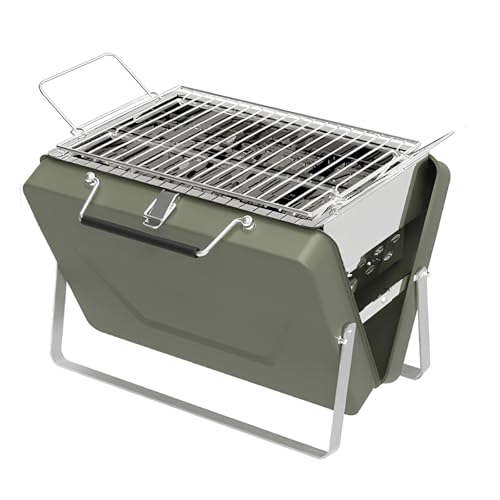Parrilla portátil plegable de carbón para barbacoa compacta al aire libre para camping, picnics y jardín, parrilla de carbón con ruedas con soporte plegable, perfecta para cocinas en el patio trasero