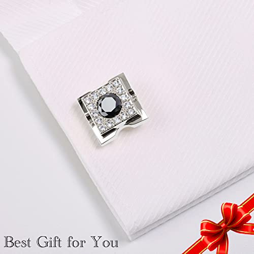 Sogee White Gold Plated Black Crystal Cufflinks For Men Square Elegant Mens Cuff Links For Business Wedding Party Unique Gift #TOP5